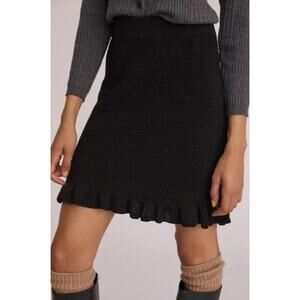 NWT By Antropologie Ruffled Black Knit Mini Skirt Size M Mini Fitted Casual